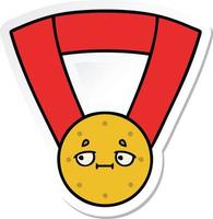 sticker of a cute cartoon gold medal vector