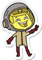 pegatina de un astronauta riendo de dibujos animados vector