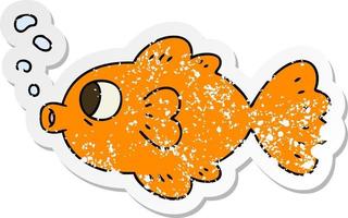 distressed sticker of a quirky hand drawn cartoon fish vector