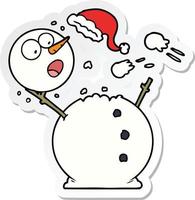 sticker of a snowman in snowball fight vector