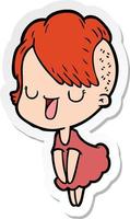 sticker of a cute cartoon girl with hipster haircut vector