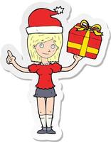 sticker of a cartoon woman with gifts vector