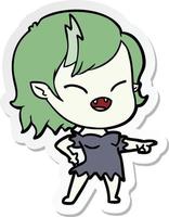 sticker of a cartoon vampire girl pointing and laughing vector