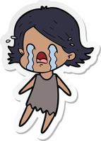 sticker of a cartoon woman crying vector