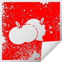 distressed square peeling sticker symbol juicy apple vector