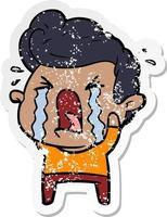 pegatina angustiada de un hombre llorando de dibujos animados vector