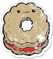 distressed sticker of a cartoon biscuit vector