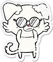 distressed sticker of a dog wearing spectacles cartoon vector