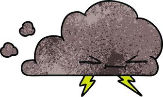 textured cartoon of a grumpy lightening cloud vector