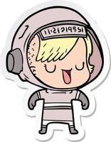 sticker of a cartoon astronaut woman vector