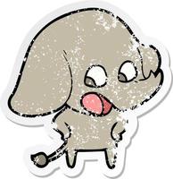 distressed sticker of a cute cartoon elephant vector