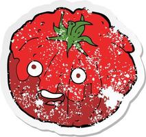 retro distressed sticker of a cartoon happy tomato vector