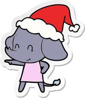 cute sticker cartoon of a elephant wearing santa hat vector