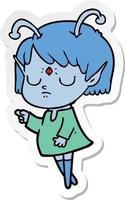 sticker of a cartoon alien girl vector