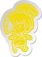 distressed old sticker of a cute kawaii girl vector