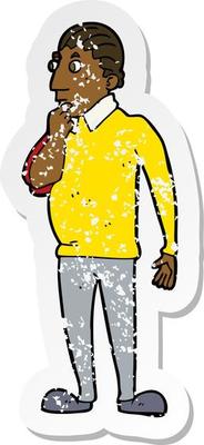retro distressed sticker of a cartoon curious man