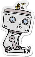 distressed sticker of a cartoon robot vector