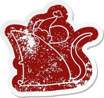 cartoon distressed sticker of a frightened mouse wearing santa hat vector