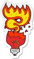 sticker of a cartoon red light bulb exploding vector