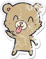 distressed sticker of a rude cartoon bear vector