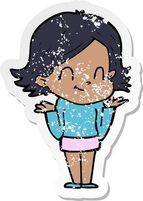 distressed sticker of a cartoon friendly girl