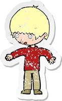 retro distressed sticker of a cartoon confused boy vector