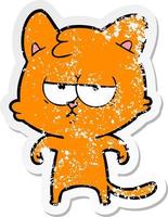 distressed sticker of a bored cartoon cat vector