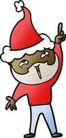 gradient cartoon of a happy bearded man wearing santa hat vector