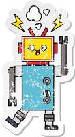 distressed sticker of a cute cartoon robot vector