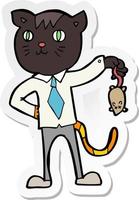 sticker of a cartoon business cat with dead mouse vector