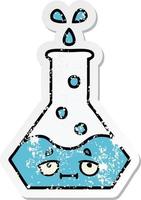 distressed sticker of a cute cartoon science beaker vector