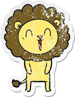 distressed sticker of a laughing lion cartoon vector