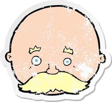 retro distressed sticker of a cartoon bald man with mustache vector