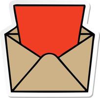 sticker of a quirky hand drawn cartoon letter and envelope vector