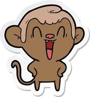 sticker of a cartoon laughing monkey vector