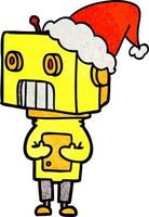 textured cartoon of a robot wearing santa hat vector