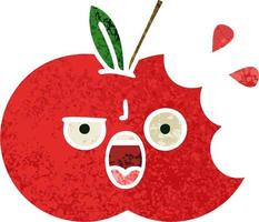 retro illustration style cartoon red apple vector