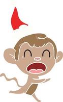 shouting flat color illustration of a monkey wearing santa hat vector