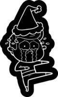 cartoon icon of a crying dancer wearing santa hat vector