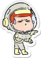 distressed sticker of a cartoon stressed astronaut vector