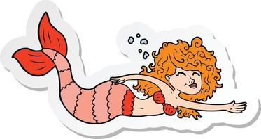 sticker of a cartoon mermaid vector