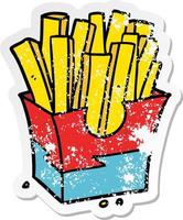 distressed sticker of a cartoon fries vector