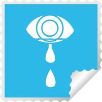 square peeling sticker cartoon crying eye vector