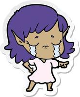 sticker of a crying cartoon elf girl vector