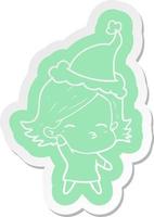 cartoon  sticker of a woman wearing santa hat vector