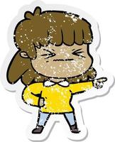 distressed sticker of a cartoon woman vector