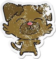 distressed sticker of a cartoon dog vector