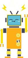 flat color retro cartoon malfunctioning robot vector