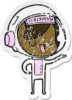 distressed sticker of a cartoon astronaut woman vector