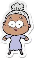 sticker of a cartoon happy old woman vector